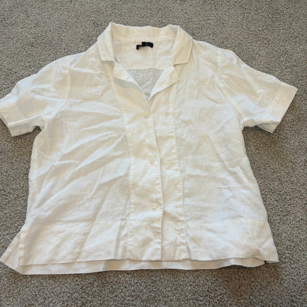Quince 100% European Linen Short Sleeve Shirt Womens S White Button Up Boxy
